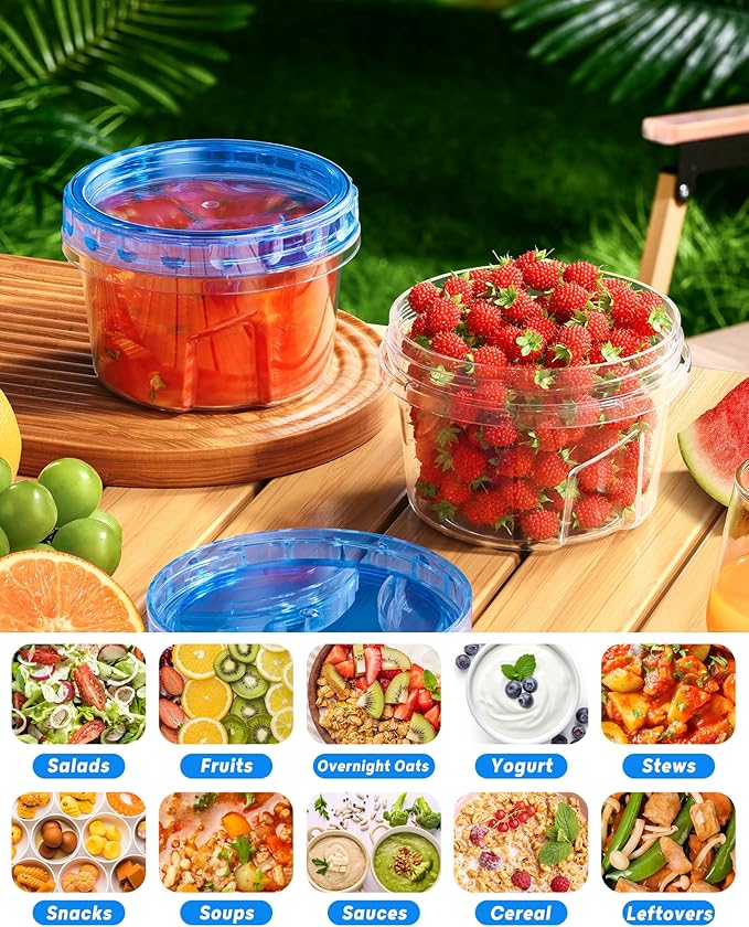 BiuLeon 12 Pack-17oz Freezer Storage Containers, Plastic Food Storage Containers with Twist Top Lids, BPA Free and Reusable Soup Containers with Lid, Microwave and Dishwasher Safe