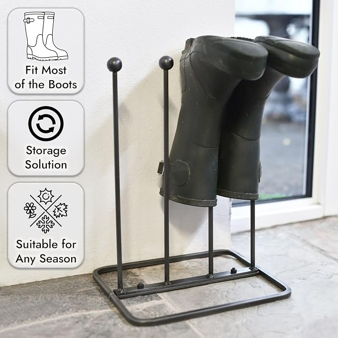 ARSUK Boot Rack Shoe Organizer for Tall Welly Boots - Free-Standing cowboy Boot Storage, Rain Boots Holder Stand, 10mm Thick Wrought Iron, Matt Black for Closet, Entryway, Garage (2 Pair)