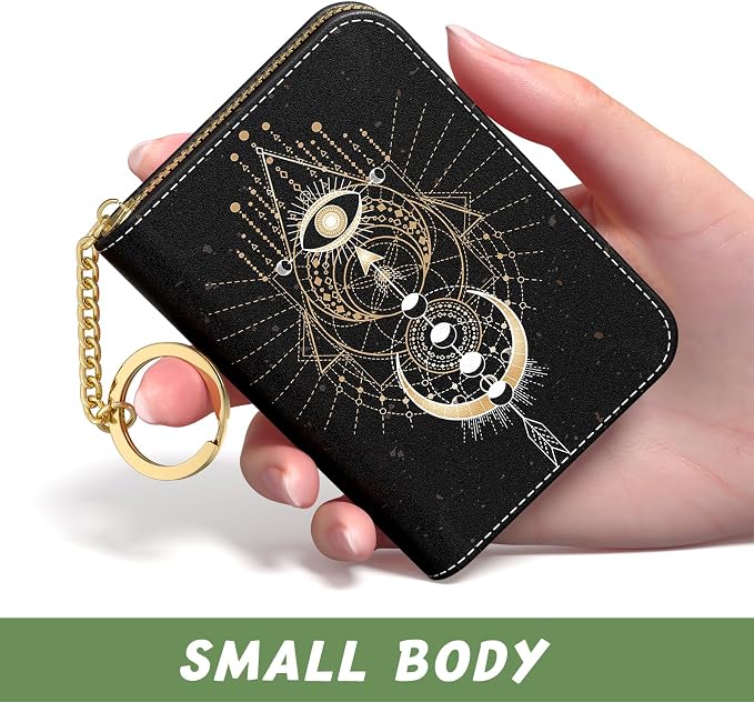 Aiawoxc Credit Card Holder, Small RFID Wallet Slim Leather Card Organizer Case with Zipper and Keychain, Mysterious Cosmic Galaxy