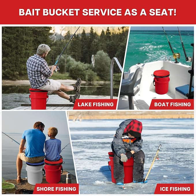 5 Gallon Bucket Seat for Yeti, Swivel Lid With Padded Top for Cozy Sitting, Cushion for Outdoor Fishing, Hunting, Gardening, Camping, Car Washing, Softball Training