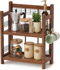 No-Assembly Coffee Bar Organizer, 2-Tier Coffee Station Shelf | Foldable Oak Wood Shelf, Coffee Station Accessories Storage for Syrup, 3 Hooks for Mugs, Kitchen Countertop Organizer, Walnut