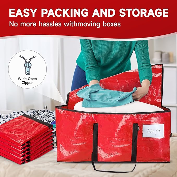 CONGREGATE 8-Pack Heavy Duty Red Moving Bags with Zippers and Handles, Heavy Duty Storage Handbags for Space Saving, Made of PE, 97 Liters/25.6 Gallons (28.7 Inch x 13.7 Inch x 15 Inch)