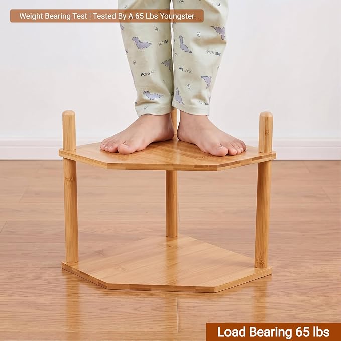 4-Tier Expandable Bamboo Corner Shelf - Dish/Plate Organizer for Cabinet, Kitchen Counter Shelf & Small Kitchen Shelf, Adjustable (Natural, 1-Pc 4-Tier)