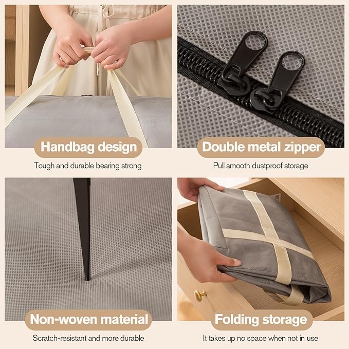 4 Pack 230L Extra Large Moving Bags with Zippers & Carrying Handles, Heavy-Duty Storage Tote Moving Boxes for Space Saving(brown, 4Pack*230L)