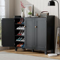 Shoe Storage Cabinet with 3 Doors and Adjustable Shelves，40 Inch Tall Farmhouse Flat-Shelf Wooden Shoe Cabinet，Shoe Rack Shoe Organizer Cabinet for Hallway Entryway Living Room （Black）