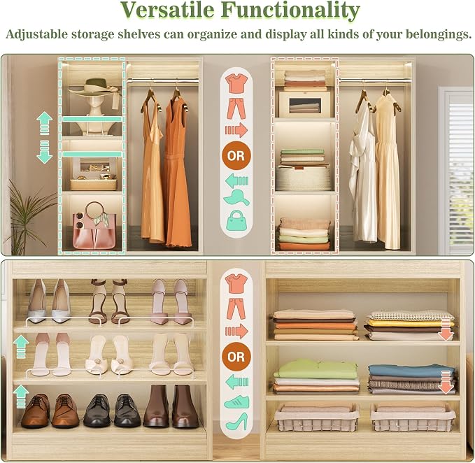 Besiost Closet System, 55.5"/4.6 FT Closet Organizer System with Drawers and Shelves, Walk-in Closets Systems for Small Closets, Free Standing Reach in Closet Tower, Load 1200+LBS, Greige 2 Pack