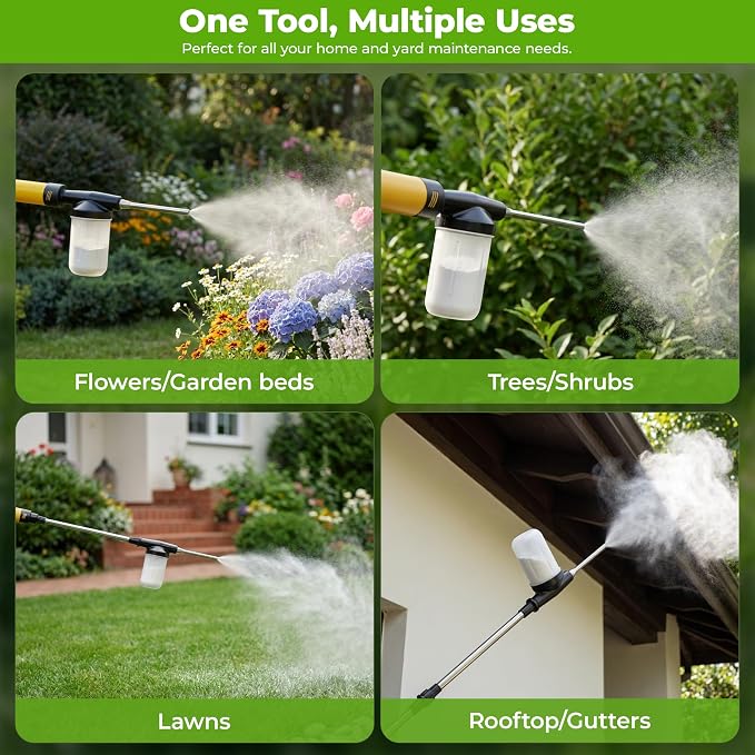 Adjustable Powder Duster with 4 FT Extension Pole, Manual Pump Sprayer for Diatomaceous Earth and Fine Garden Powder, Handheld Dispenser Tool for Home and Yard Maintenance (Yellow)