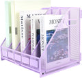 Desk Organizers Metal Magazine File Holder Racks Desktop Folder Storage Binder Organiser Document Organization for Home Office & Classroom,5 Vertical Compartments-Purple