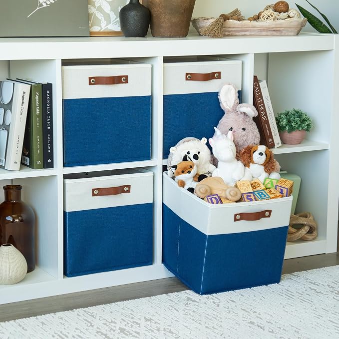 OrganiHaus 12x12 Cube Storage Bins, Set of 4 - Fabric Storage Cubes | Sturdy, holds its shape; odor-free; fits 12-inch cube shelves; vegan leather handles