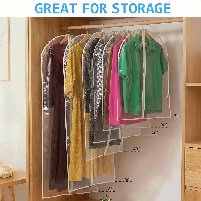 All Clear Garment Bags for Travel - 32”PEVA Waterproof Suit Cover with Zipper for Hanging Clothes, Shirts, Sweaters - Durable Dresser for Closet Storage, Dustproof & Moisture Resistant - 32”/2 Pack