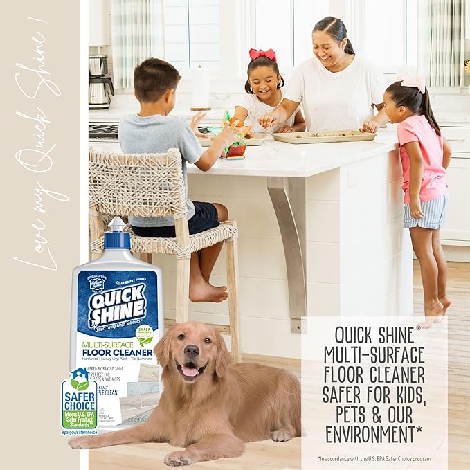 Quick Shine Multi Surface Floor Cleaner 27oz, 6Pk | Ready to Use-Streak Free- No Rinse | Use on Hardwood, Laminate, Luxury Vinyl Plank & Stone | Use in Spray Mops & Vac Mops | Safer Choice Cleaner