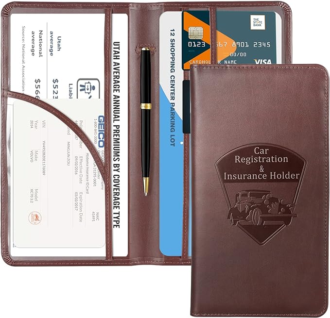 CoBak Premium Faux Leather Car Document Holder with Magnetic Closure and 6 Compartments | Vehicle Glove Box Organizer, Auto Truck Compartment Document Case with Magnetic Closure for Insurance & Driver License