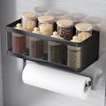 Magnetic Spice Rack for Refrigerator with Magnet Paper Towel Holder, Heavy-Duty Magnetic Shelf for Fridge, 2-in-1 Organization Shelf Sets for Kitchen, Washing Machine & Fridge Side, Black