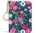 Aiawoxc Credit Card Holder, Small RFID Wallet Slim Leather Card Organizer Case with Zipper and Keychain, Elegant Flowers