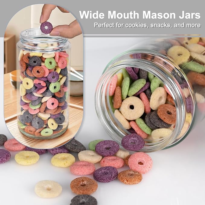 Overnight Oats Containers with Lids, 24oz Wide Mouth Mason Jars with Lids, 9 Pack Glass Jars with Airtight lid for Chia Pudding Yogurt Salad, Meal Prer Oatmeal Jars, Gray