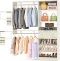 Closet System with Drawer - Reversible 5FT Wood Closet Organizer System with 2 Hanging Rods and Adjustable Shelf, Walk In Closet Organizers with Shoe Rack, Built-In Garment Rack, White Oak