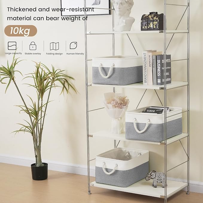 Large Storage Baskets- 15.7x11.8x8.26 inch Storage Bins for Shelves and Closet Organizing, Foldable Fabric Bin for Home Organization Clothes and Laundry (1-Pack, White&Gray)