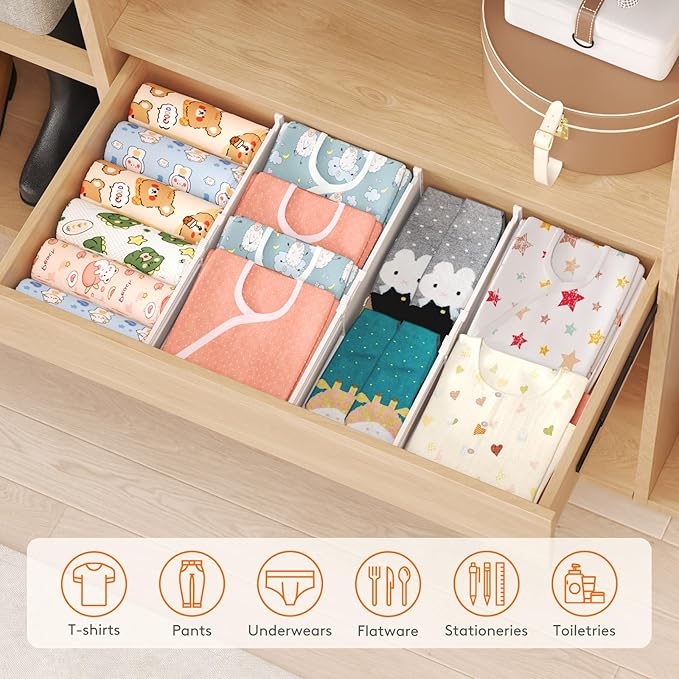 Lifewit 4" Tall 5 Pack Drawer Dividers, 35-56.5cm/13.8-22.2" Expandable Drawer Divider for Clothes, Adjustable Dresser Drawer Organizers, Drawers Separators for Dresser/Bathroom/Closet/Kitchen White