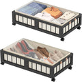 efluky 2-Pack Bamboo Under Bed Storage Containers with Wheels, Under Bed Clothes Storage Basket with Large Dust Bag, Rolling UnderBed Storage for Bedroom, Dorm and Basement, Black, (60 x 42 CM