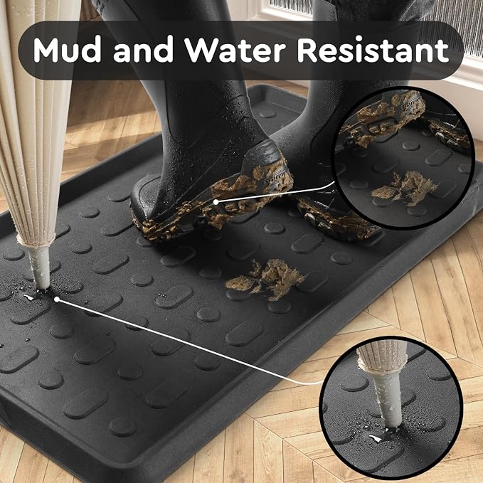 tchdio Durable Rubber Boot Tray and Shoe Mat for Entryway - Heavy Duty Waterproof Shoe Tray Organizer, Non Slip Boot Trays for Front Door, Entryway Muddy Shoes Storage, 16x48 Inches