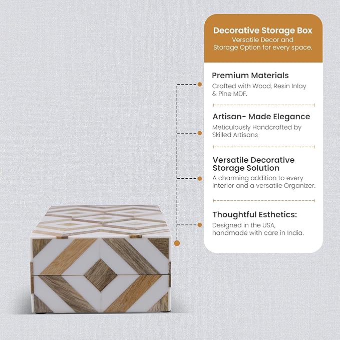Handicrafts Home White Decorative Storage Box with Lid Wooden Coffee Table Storage Box Decorative Organizer for Living Room Decor – Resin Inlay Marquet Array Collection- 10x4.5x2.5