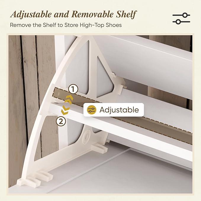 Semiocthome Farmhouse Shoe Storage Cabinet with 2 Flip Drawers, 23.6"(W) Freestanding Shoe Organizer with Barn Door and Metal Handles for Entryway, Rustic Narrow Slim Shoe Rack Cabinet - White