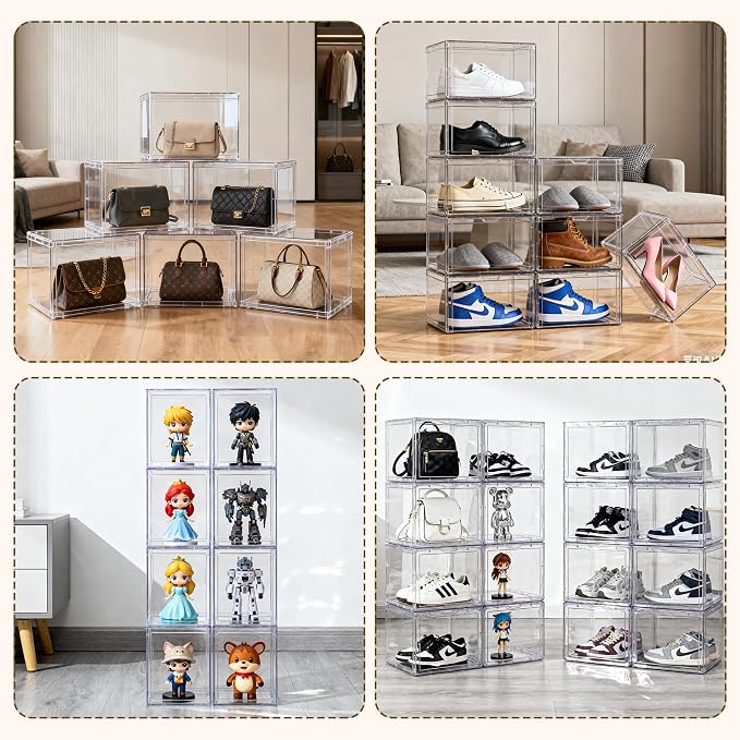 CELSOL Clear Acrylic Display Case – Stackable Storage Box with Magnetic Lid, Dustproof Organizer for Collectibles, Figures, Shoes, and Books – Large Size 14.2"x8.7"x10.6"