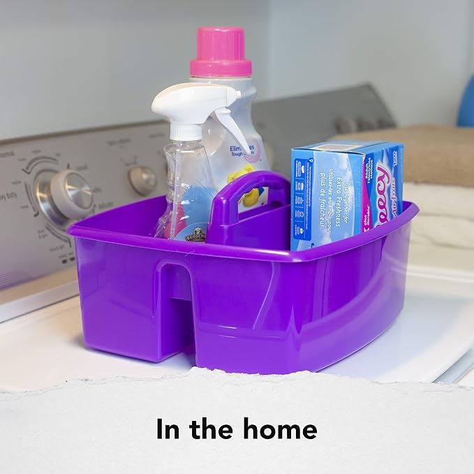 Storex 2-Compartment Large Craft Caddy – Multipurpose Classroom Organizer with Handle, Purple, 1-Pack (00955C06C)