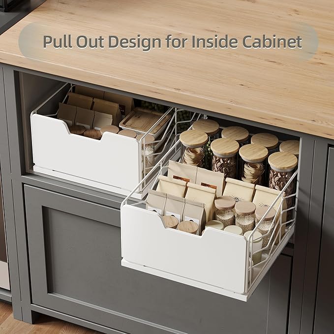 NETEL 2 Pack Pull Out Cabinet Organizer, Slide Out Drawers for Kitchen Cabinets, Pull Out Drawers Fixed with Adhesive Nano Film, Kitchen Cabinet Organizer, Pantry Organizers,11.8" W X 15.7" D X 6.9" H