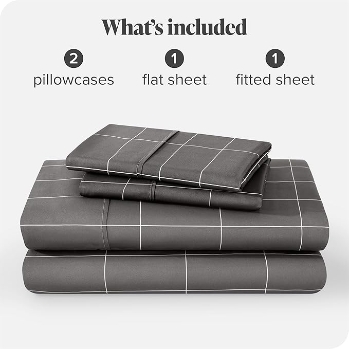 Bare Home King Sheet Set - Luxury 1800 Ultra- Soft Double Brushed Microfiber - Deep Pockets - Easy Fit - 4 Piece Bedding Sheet Set (King, Grid - Grey/White)