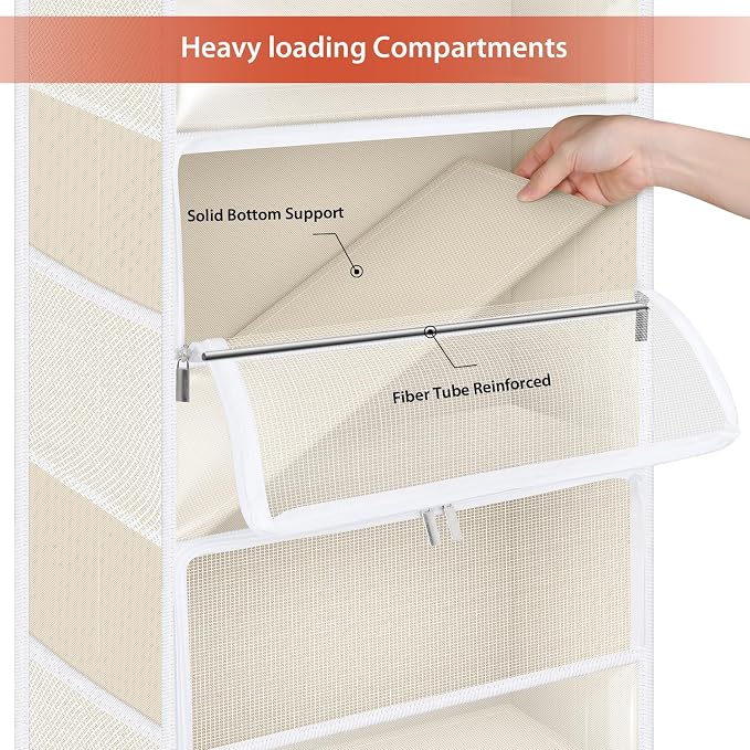 Univivi Over the Door Organizer for Baby Essential, 5-shelf, Light Beige | Fabric Baby Door Storage, Large Compartments and Mesh Side Pockets, Storage for Baby Nursery, Laundry, Bedroom and Bathroom