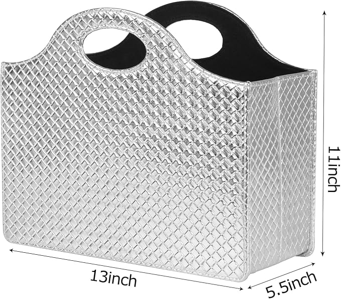 HofferRuffer Magazine Basket Holder, Foldable Magazine Rack, Document File Holder Organizer, File Folder, Newspaper Storage Bin Organizer for Home or Office (Silver)
