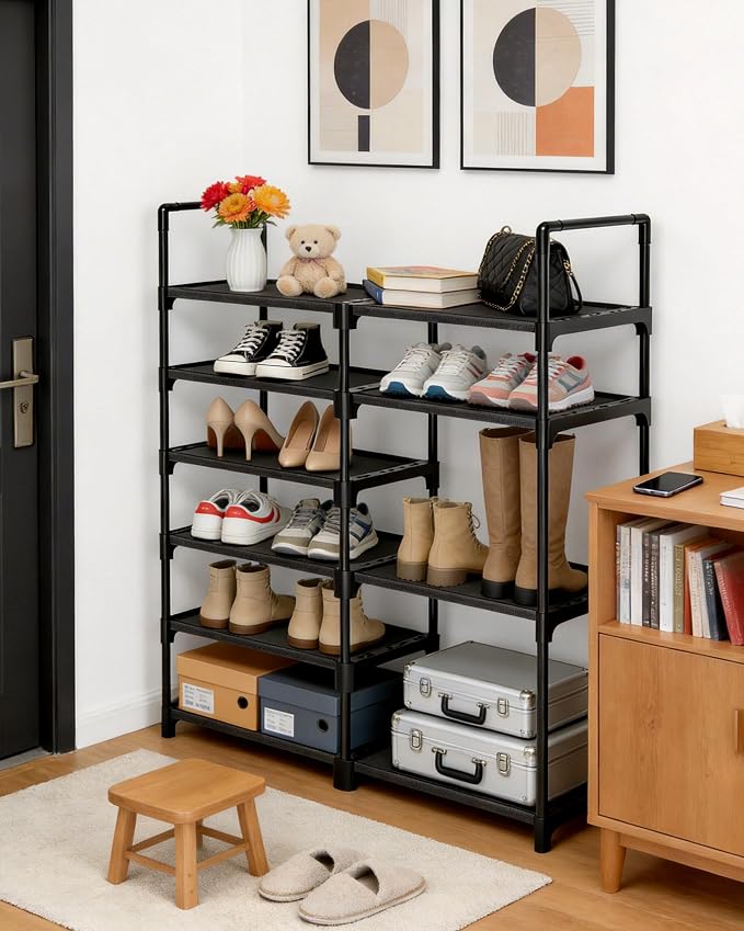 6-Tier Shoe Rack Large Capacity,Durable Shoe Organizer Storage for 20-26 Pairs of Shoes and Boots,Heavy Duty Free Standing Shoe Stand for Closet,Entryway and Garage (Black)