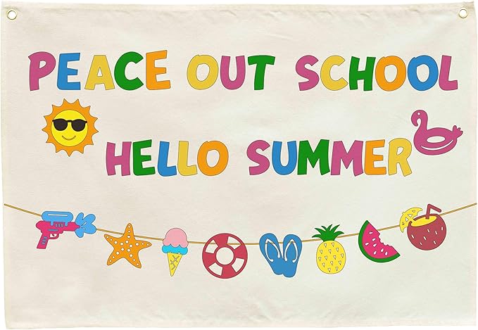 Welcome Party Banner Decor Accessories-Rectangular Canvas Banner Poster Wall Sign-Entryway Outdoor Garden Front Door Flag-Birthday Anniversary Wedding Christmas Gift-Peace Our School Hello