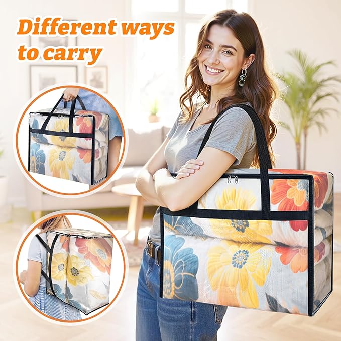 BlissTotes 8 Pack Clear Clothes Storage Bags, Moving Bags, Foldable Blanket Storage Under Bed Storage Containers with Sturdy Zipper and Handle for Clothing, Comforter, Bedding, Sheet (90L)