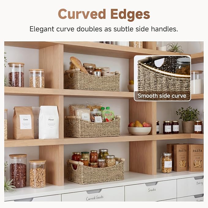 StorageWorks Large Wicker Baskets for Organizing, Seagrass Storage Baskets with Handles, Woven Baskets for Pantry Storage, 15" x 11" x 6¾", 1-Pack