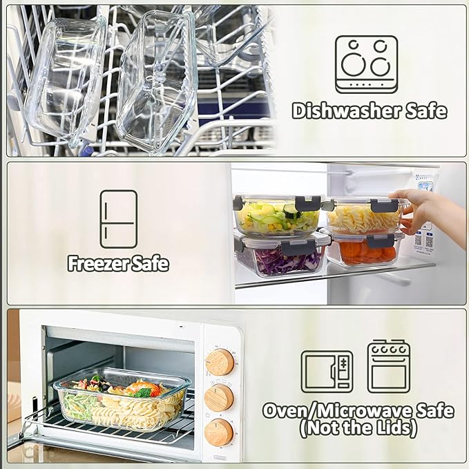 M MCIRCO 67.4oz(8.3 cup), 33.8oz(4.2 cup)& 18.6oz(2.1 cup) Extra Large Glass Food Storage Containers Set with Lids, 6 Pack Airtight Glass Storage Container for Microwave,Oven,Freezer Dishwasher