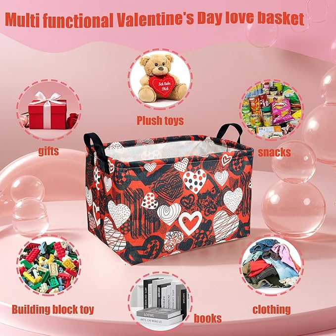 Valentine's Day Basket Gift for Empty Cute Heart Large Storage Bin for Kid and Baby Room Décor (Black and White Creative Love)