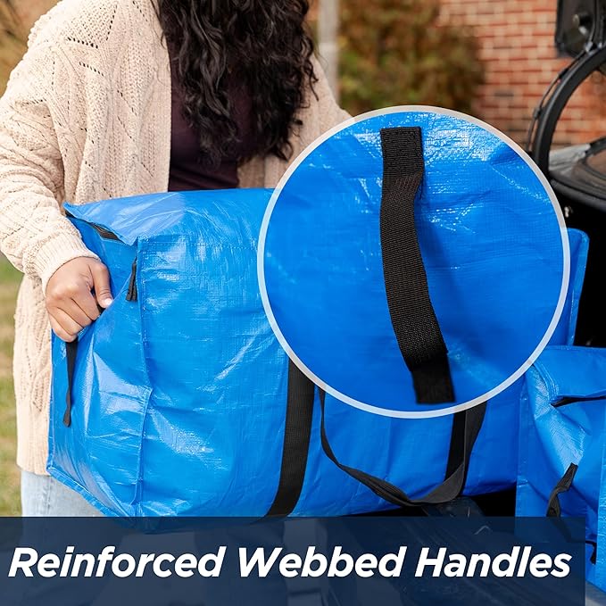 Blue Moving Bags Heavy Duty Extra Large Storage Bags with Zipper and Handles, Moving Supplies Moving Storage Bags, 23 Gallon Capacity, 6 Pack