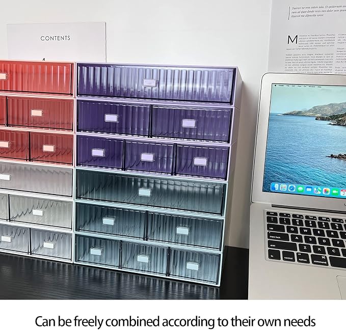 Desk Drawer Organizer, Stackable Office Supplies Desk Organizer, Plastic Plastic Storage Drawer, Desk Grocery Organizer For Stationery/Office Supplies (Blue, 2 Compartment)