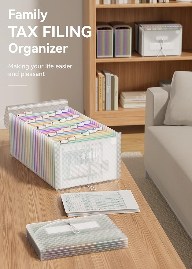 ABC life 26-Pocket Accordion File Organizer, Expandable Monthly Bill & Receipt Holder with Colored A-Z Tabs, Portable Folder Organizer for Home Office School, Fits Letter/A4 Size - Green