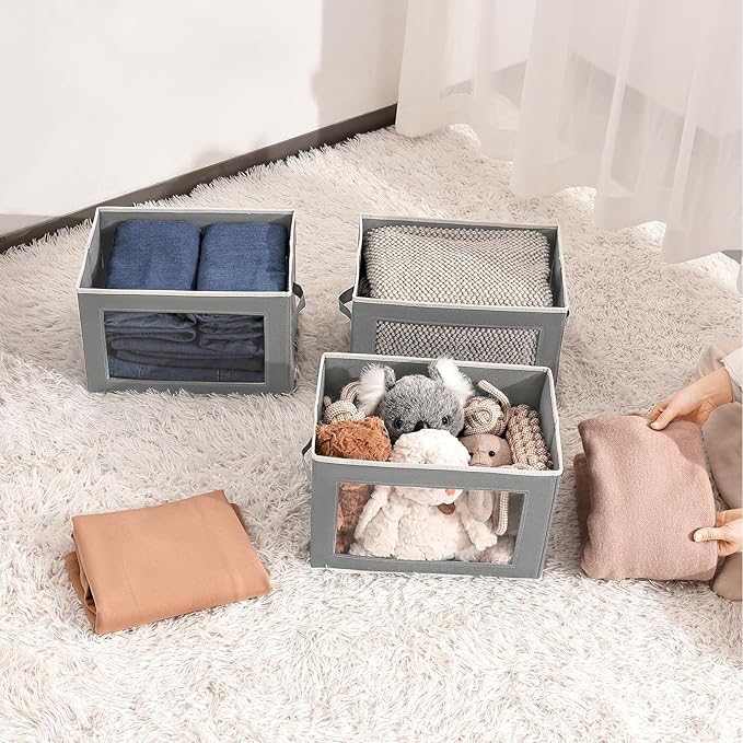 Homsorout Clothes Organizers and Storage - 6 Pack Large Storage Box with Lids, Foldable Closet Organizer with Lids, Decorative Basket Bins for Home, Dorm, Closet, Grey