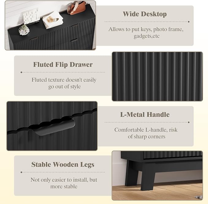 HUANLEGO Shoe Cabinet Storage for Entryway with 6 Flip Drawers, Fluted Narrow Shoe Organizer with Wooden Legs, Freestanding Slim Shoe Storage Hidden Shoe Rack Organizer for Front Door Entrance, Grey