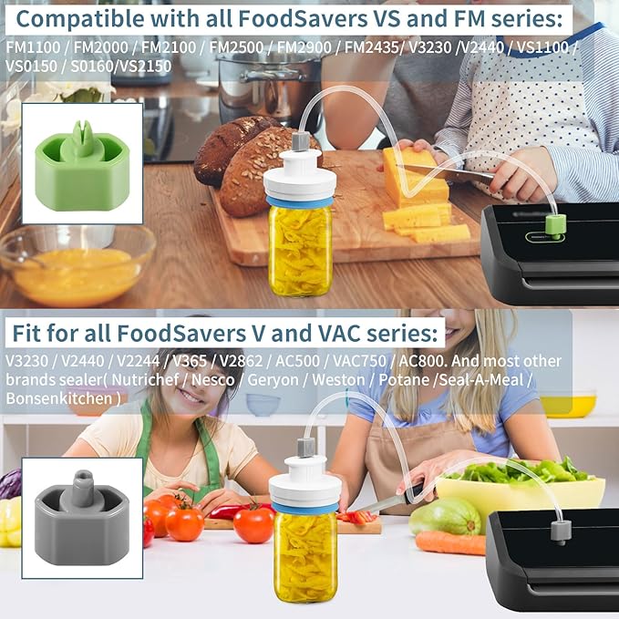 Upgraded Mason Jar Canning Sealer Kit - Sealer Set with Hoses Compatible with FoodSaver Vacuum Sealers - For Wide Mouth and Regular Mouth Jars (White)