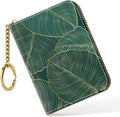 Nipichsha Credit Card Holder, Small RFID Card Wallet for Women, Slim Leather Card Holder Wallet, Credit Card Wallet Organizer, Pocket Business Card Case with Zipper & Keychain, Tropical Leaf