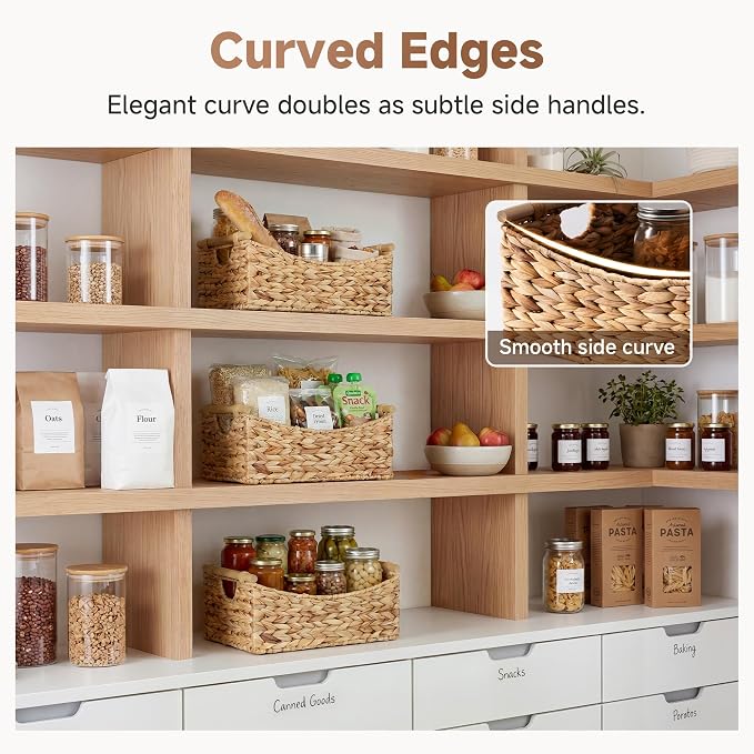 StorageWorks Large Wicker Baskets for Organizing, Water Hyacinth Storage Baskets with Handles, Woven Baskets for Pantry Storage, 15" x 11" x 6¾", 1-Pack