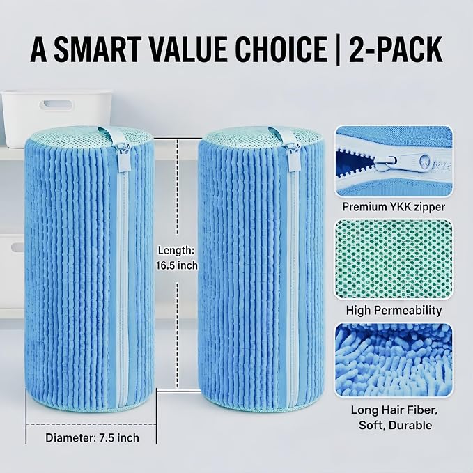 2 Pack Shoe Washing Machine Bag, Works for Washer & Dryer, Reusable Laundry Bag with Self-Locking Zipper, 360° Deep Cleaning for Sneakers and Tennis Shoes (Blue)