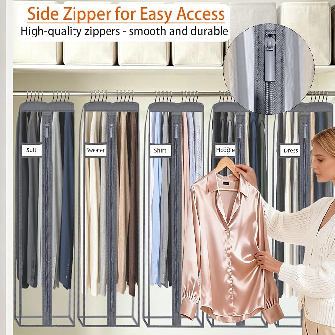 Clear Garment Bags for Hanging Clothes 10" Side Gusset, Suit Bags for Closet Storage, Suit Cover for Shirts Coats Dresses (24"X52"X10" 3Pack)