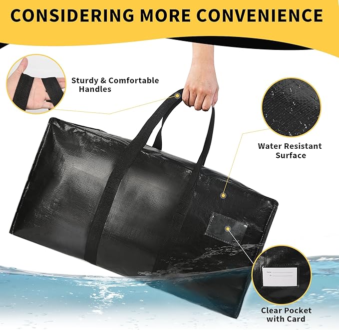 Heavy Duty Extra Large Moving Bags,69 Gallon Jumbo Packing Bags,Huge Moving Storage Bags with Strong Zippers & Carrying Handles,Reusable Big Moving Storage Bags for College Dorm Travel 2Pack