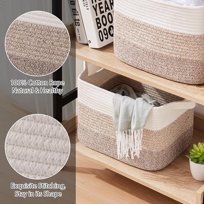 OIASKET Storage Baskets for Organizing, Woven Baskets for Shelves, Rectangle Decorative Organizer for Storage Clothes, Toy, Books, Towels Nursery Bins 3 Pack (Gradient Yellow, 14.17"x9.85"x9.45")